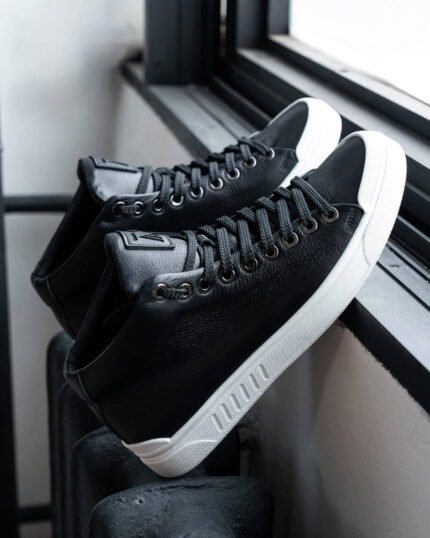 Чоловічі кеди високі SHADOW BAW чорно-білі з натуральної шкіри