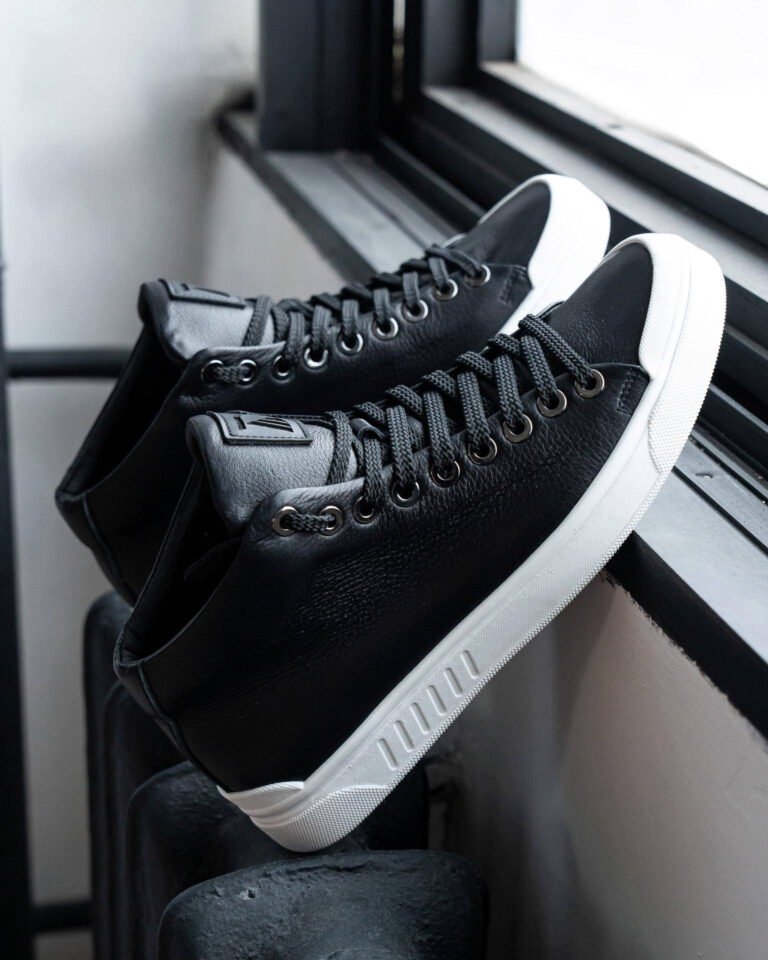 Чоловічі кеди високі SHADOW BAW чорно-білі з натуральної шкіри