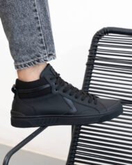 Високі чоловічі кеди NY-STAR BLACK чорні боковий вигляд