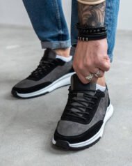 Чоловічі кросівки OBSIDIAN GREY темно-сірі, боковий ракурс на нозі