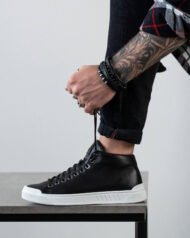 Чоловічі кеди високі SHADOW BAW чорно-білі детальний вигляд збоку