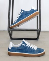 Чоловічі кеди літні AERO BLUE сині боковий профіль на білій підошві