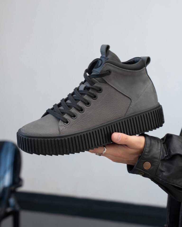 Чоловічі ботинки URBAN GREY сірі шкіряні боковий вигляд