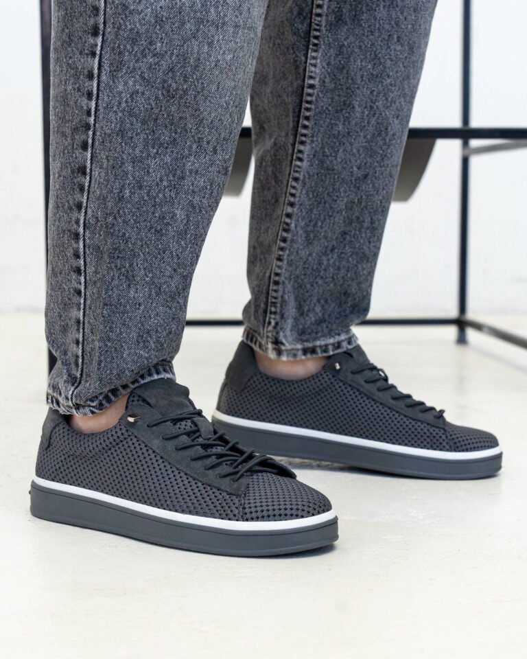 Чоловічі кеди літні RIVO GREY сірі на нозі вигляд збоку